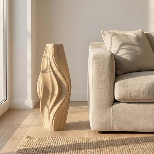 Japandi decorative vase with textured surface and organic silhouette